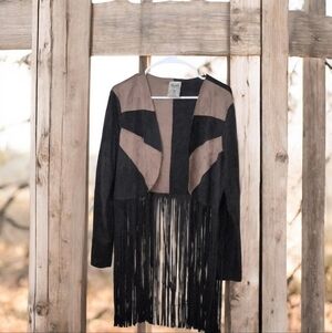 Vocal Duster Feels Like Amazingly Soft Faux Suede,Two-Tone with Black Fringe. XL
